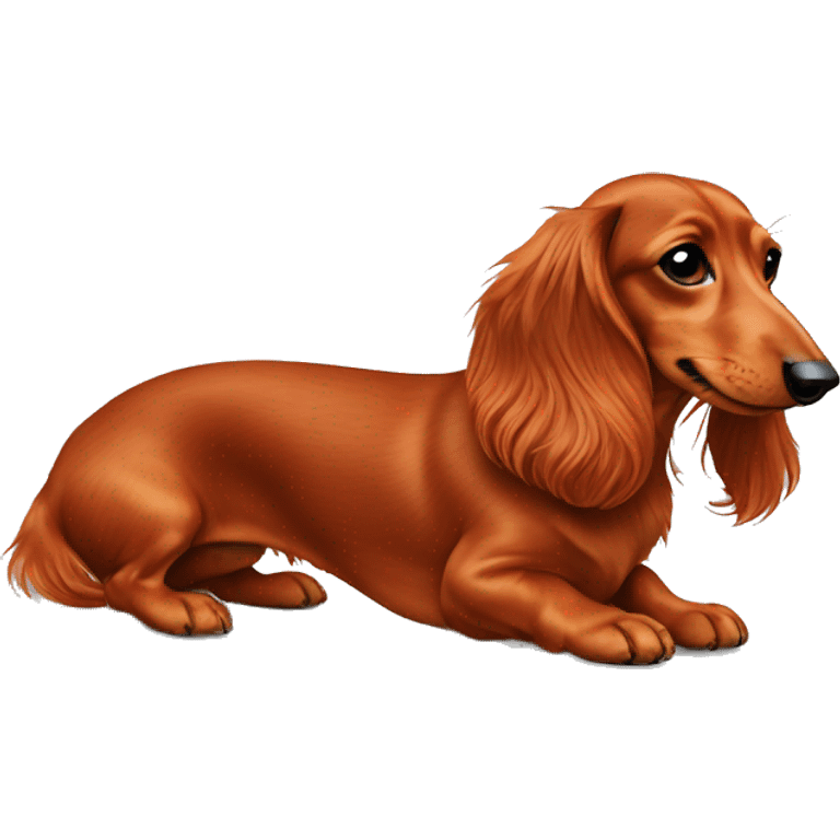 Red longhaired dachshund on her back and wants to be scratched on her belly emoji