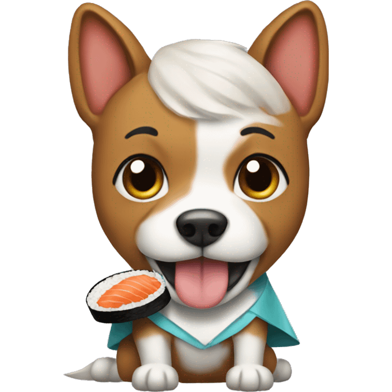 A dog eat a sushi with a dress emoji