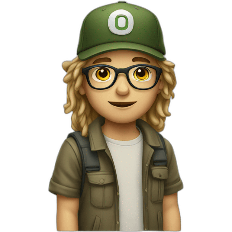 young boy with long hair and cap and Cargo smoke CBD pants and have glasses emoji