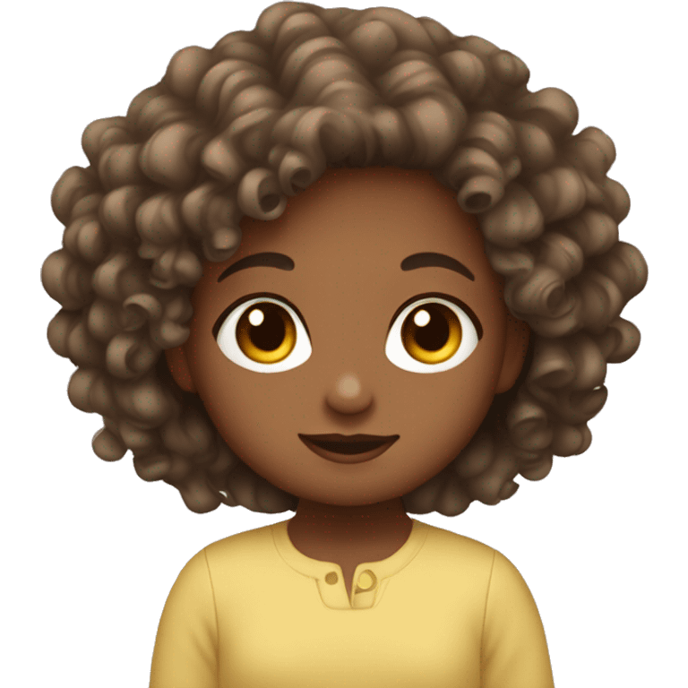 Girl with curly hair holding baby emoji