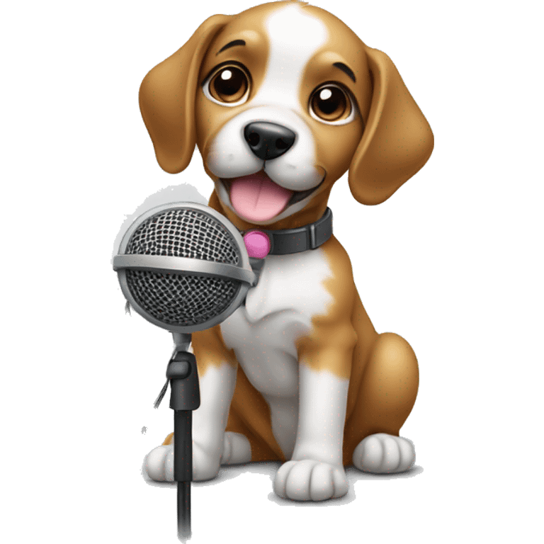 Baby dog in audio studio with microphone emoji