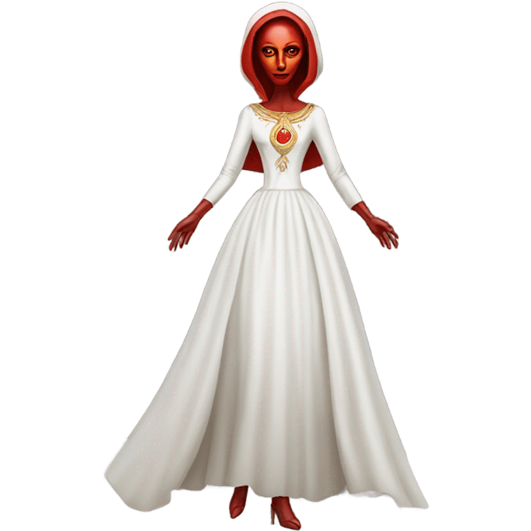 a red alien woman full body in white Romanov dress emoji