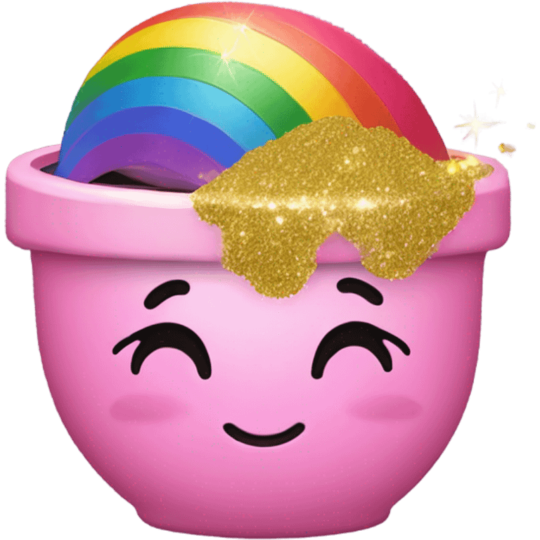 Rainbow with a pink pot of gold with glitter  emoji