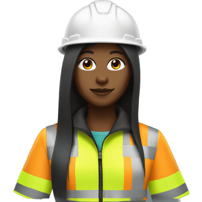 Black girl with straight hair, bright hard hat, and hi vis jacket  emoji