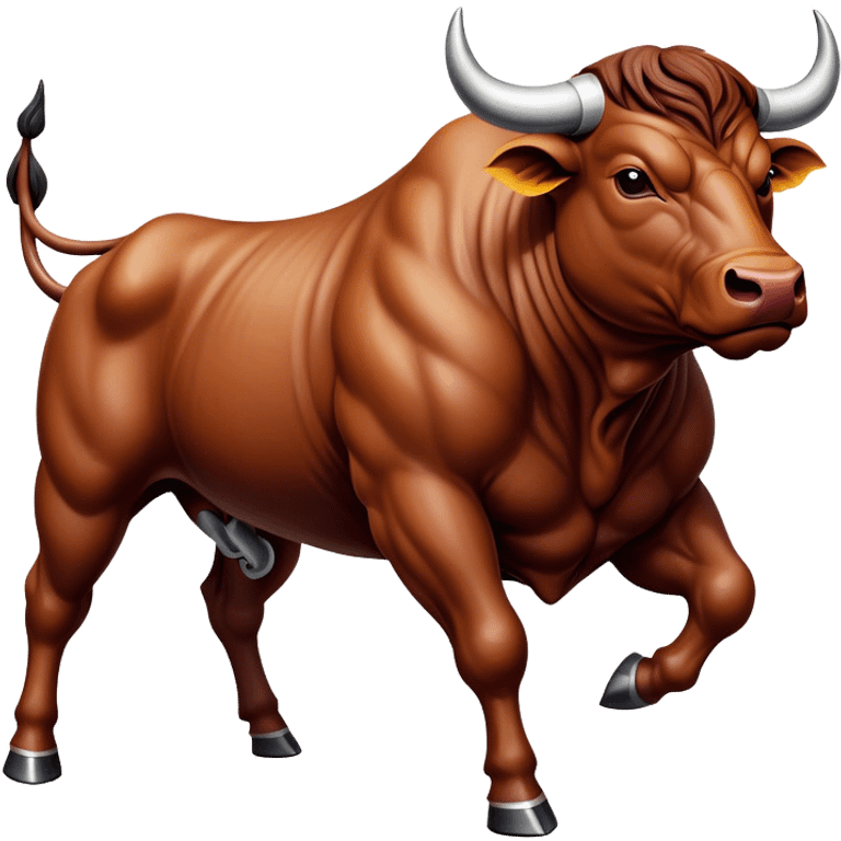 Cinematic Realistic depiction of a powerful Spanish charging bull, rendered with dynamic muscle definition and detailed, textured hide, set against a dramatic backdrop with intense, action-packed lighting emoji