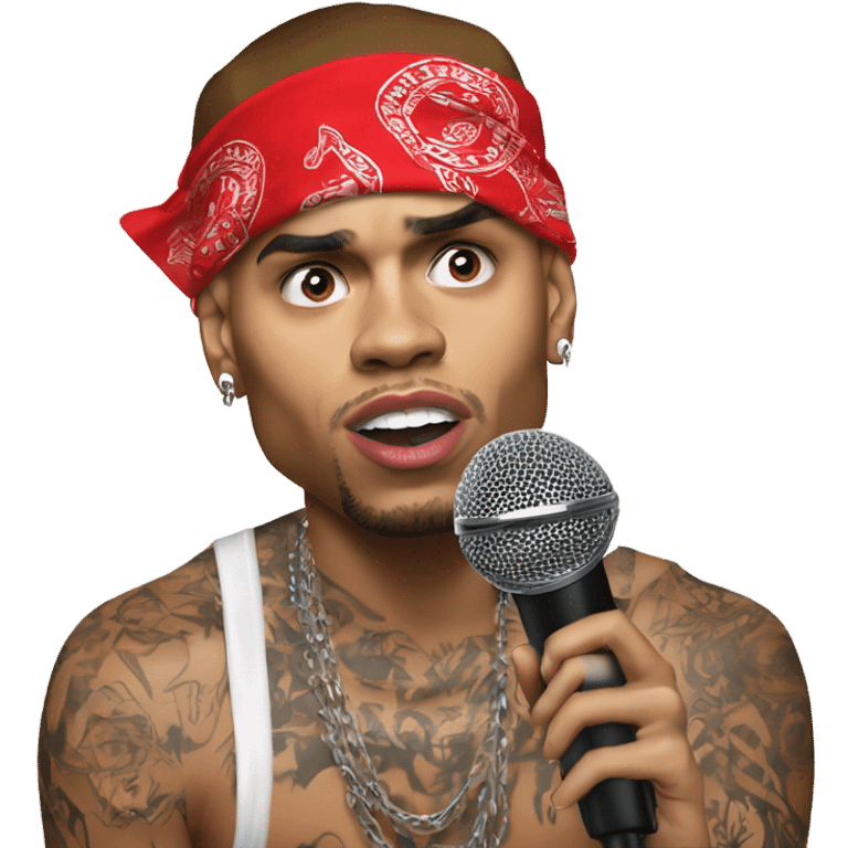 Hyper Realistic Chris brown singing residuals with red patterner bandana mic emoji