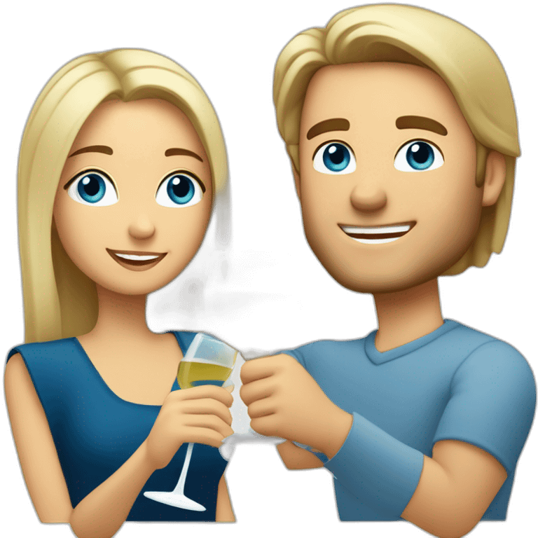 caucasian woman with brown eyes and blond medium long hair and a caucasian man with blue eyes and grey hair, toasting with a glass of white wine emoji