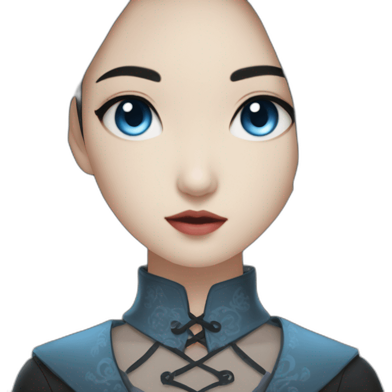 chinese girl black hair and blue eyes wearing gothic clotes emoji