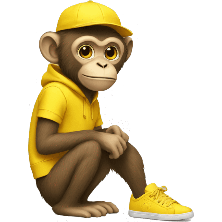 A monkey wearing yellow clothes with a yellow sneaker emoji