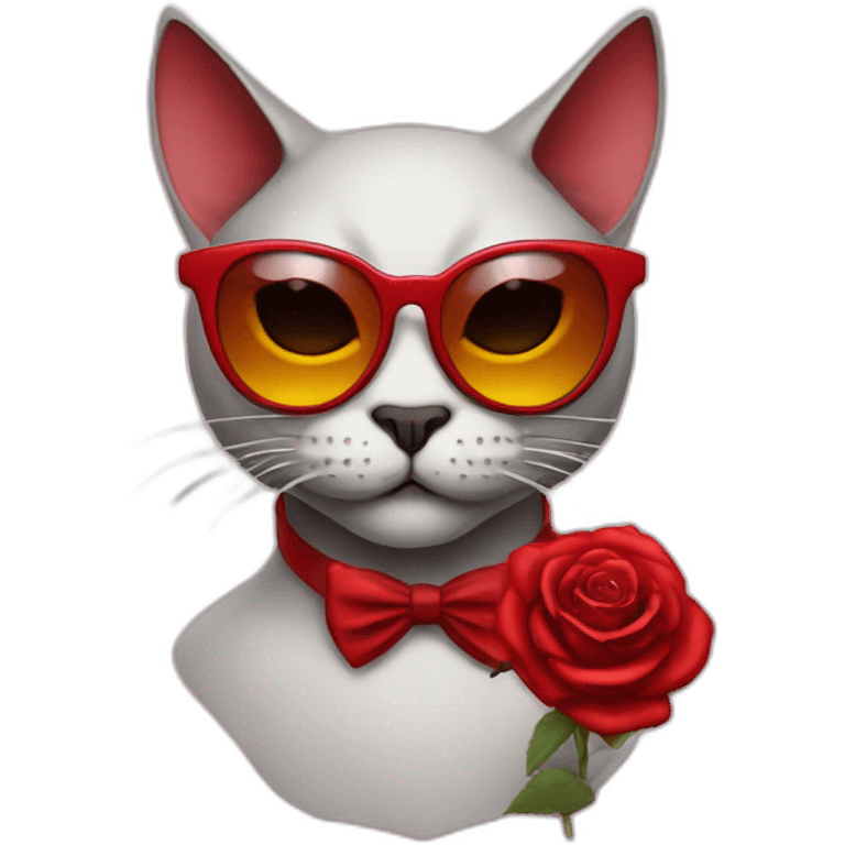 Devil cat with sunglasses and rose in mouth  emoji