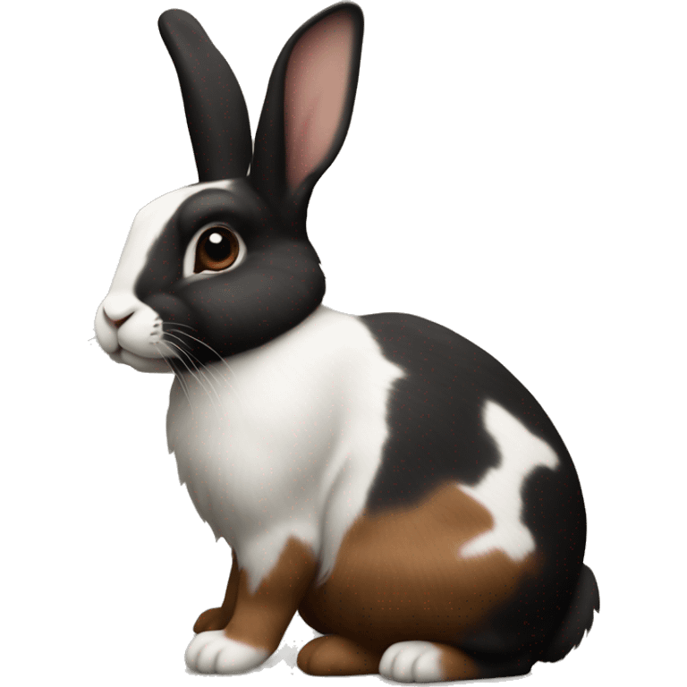 Harlequin rabbit breed black and dark brown sitting emoji