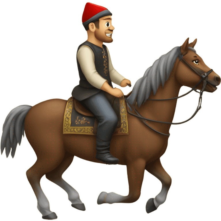 a man in a Tatar cap rides a horse emoji