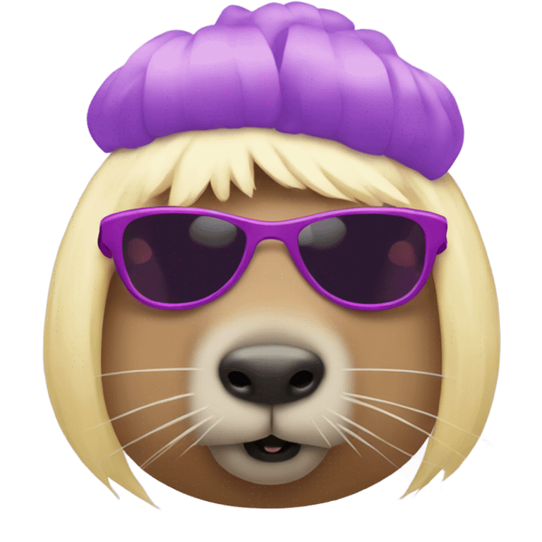 capybara wearing a purple tutu with pink sunglasses, red lipstick and blonde wig emoji