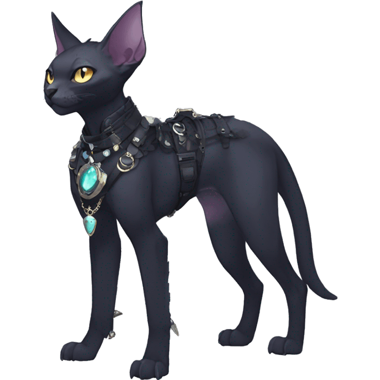 cool punk kawaii anime edgy distinguished ethereal elegant beautiful fantasy black ethereal fantasy nargacuga-Noivern-sphynx-Quiana-Fakemon collar harness jewels full body emoji