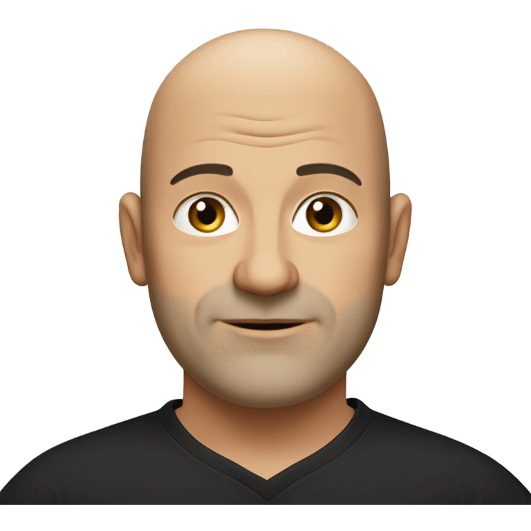 A slightly overweight middle-aged Italian man with olive-toned skin with bald hair and no facial hair. He is wearing a sleek black smart shirt, casually unbuttoned at the top. emoji