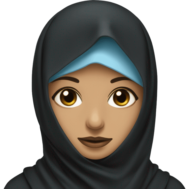 niqabi with a light blue abaya and a black niqab that covers her eyebrows and noes no eyes and laptop emoji