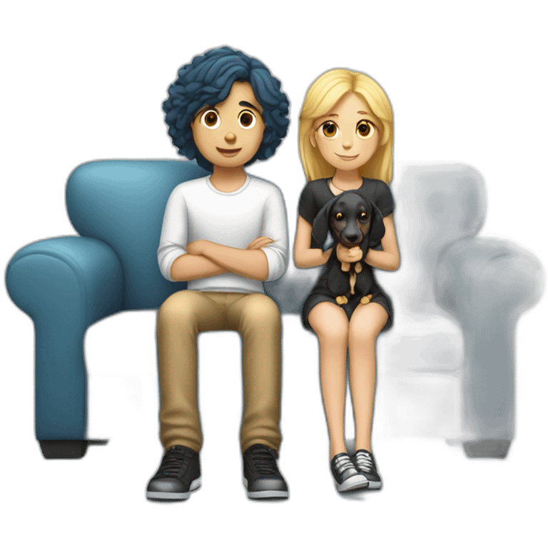 blue-hair-white-boy-and-girl-with-black-cocker-sit-on-couch emoji