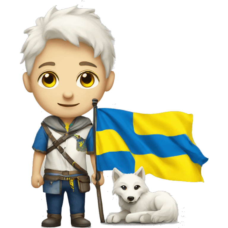 White Wolf boy with ukraine flag emoji