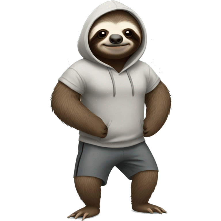 Sloth wearing a hoodie while working out emoji