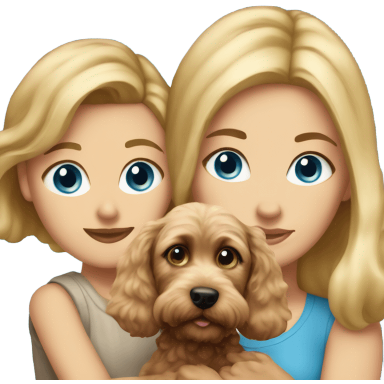 blue eyed blonde lady with brown Cockapoo puppy dog emoji