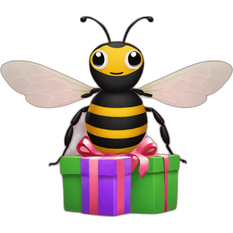 a bee with a christmas gift emoji