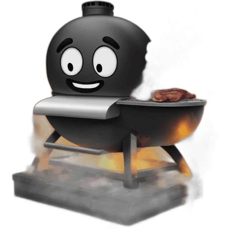 a black meat smoker in the backyard billowing smoke emoji