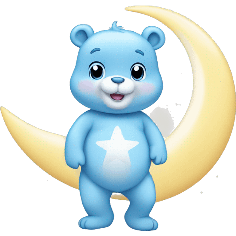 light blue carebear with moon and star on stomach emoji