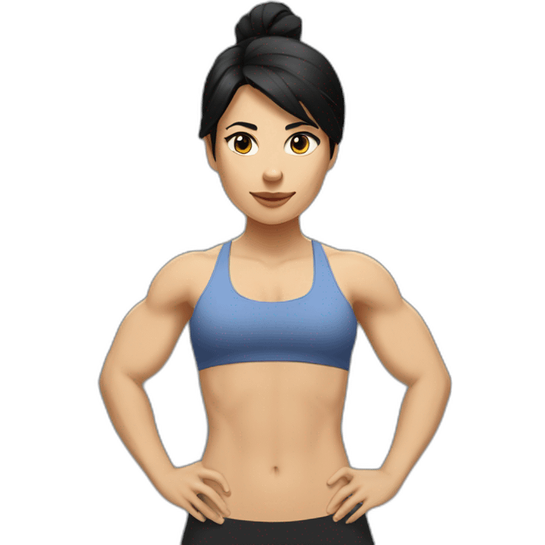 crossfit woman with black hair, white and doing lowering emoji