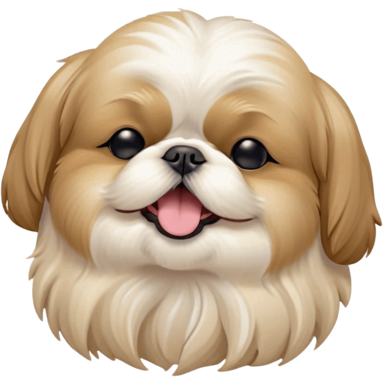 Cinematic Cute Yawning Shih Tzu Portrait Emoji, Head gently tilted with an irresistibly cute yawn and sleepy, half-closed eyes, showcasing a luxurious, fluffy fur in gentle pastel tones, simplified yet endearingly detailed, glowing with a soft, drowsy radiance, high shine, exuding tender, sleepy charm, styled with a delicate, soft glowing outline, capturing the essence of a Shih Tzu caught in a moment of adorable, sleepy bliss! emoji