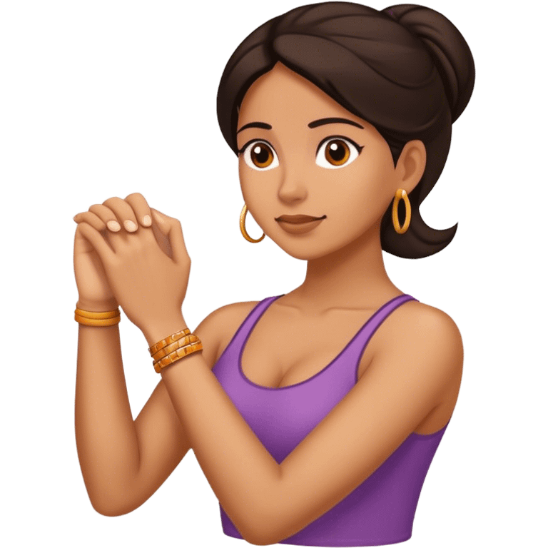 Hispanic woman looking at wrist emoji