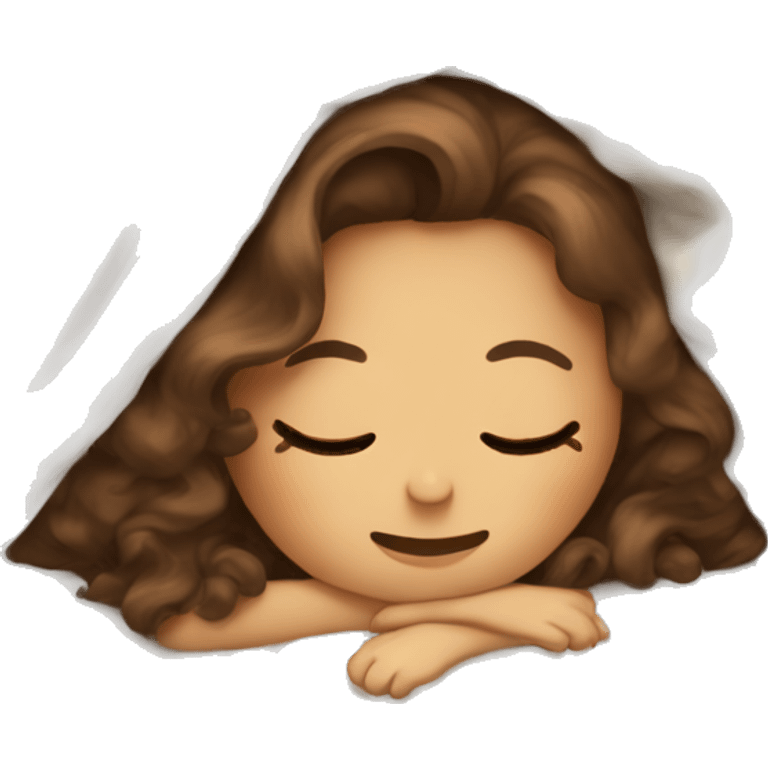 Girl with wavy brown hair sleep under the blanket emoji