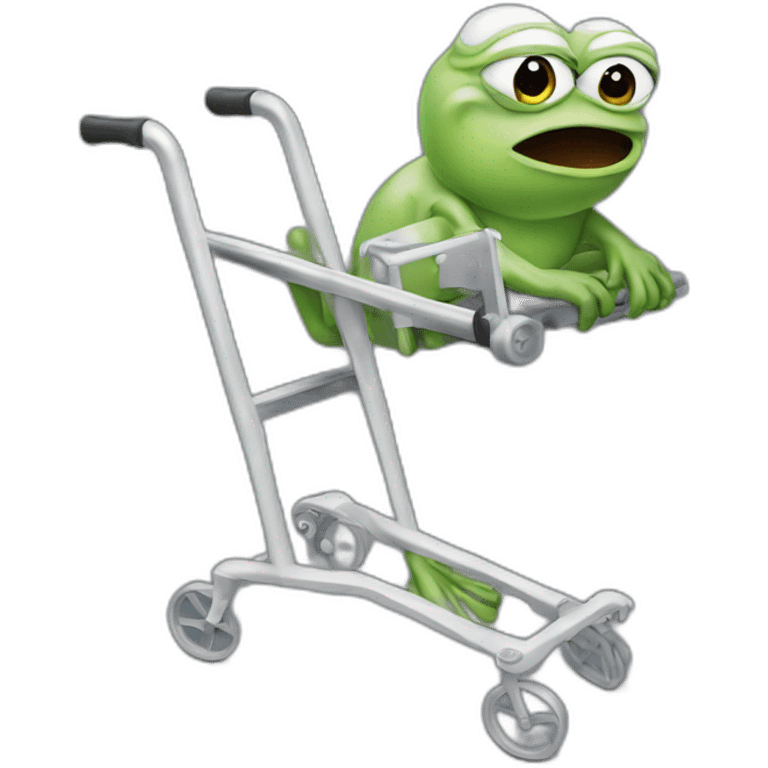 Pepe that has fallen over holding a walking frame emoji