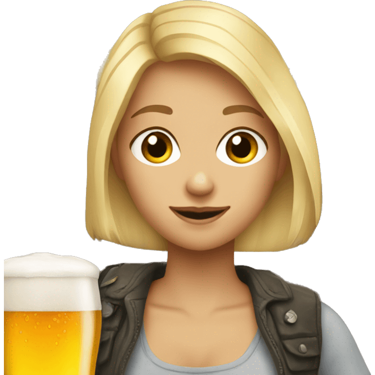 blonde girl with a beer emoji