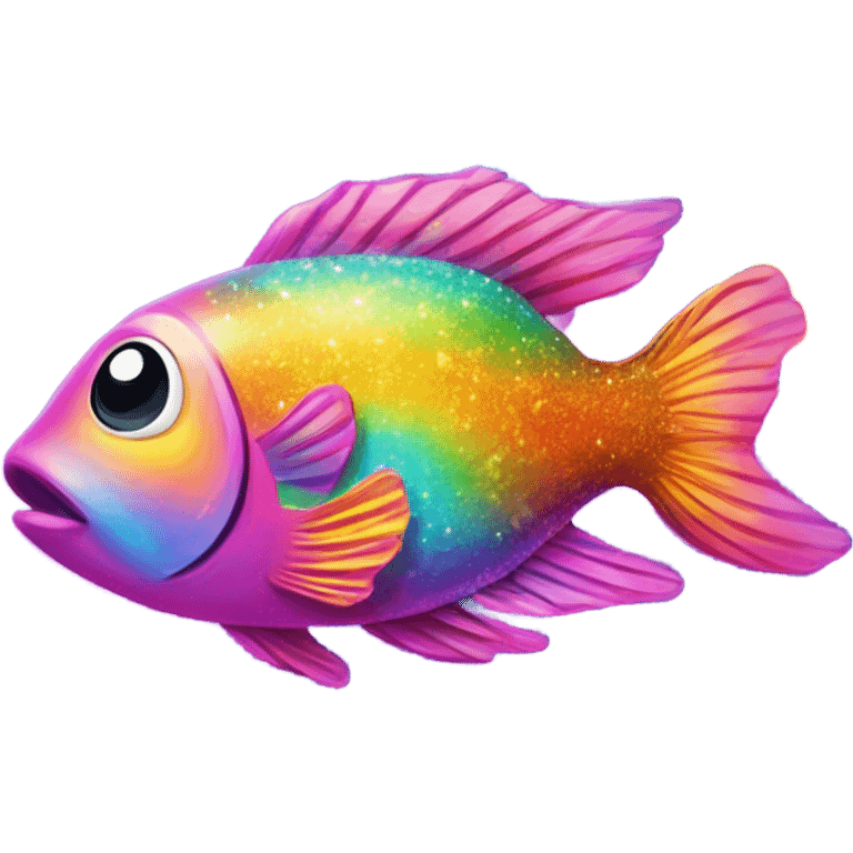 Lisa frank sparkly rainbow fish with heart bubbles emoji