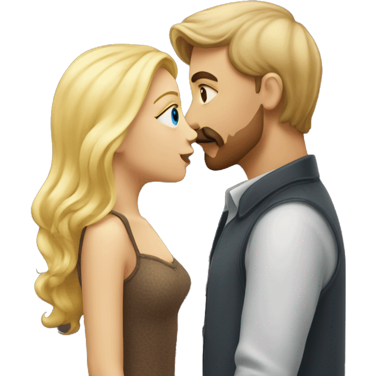 Blonde haired girl and brown moustache guy kissing emoji