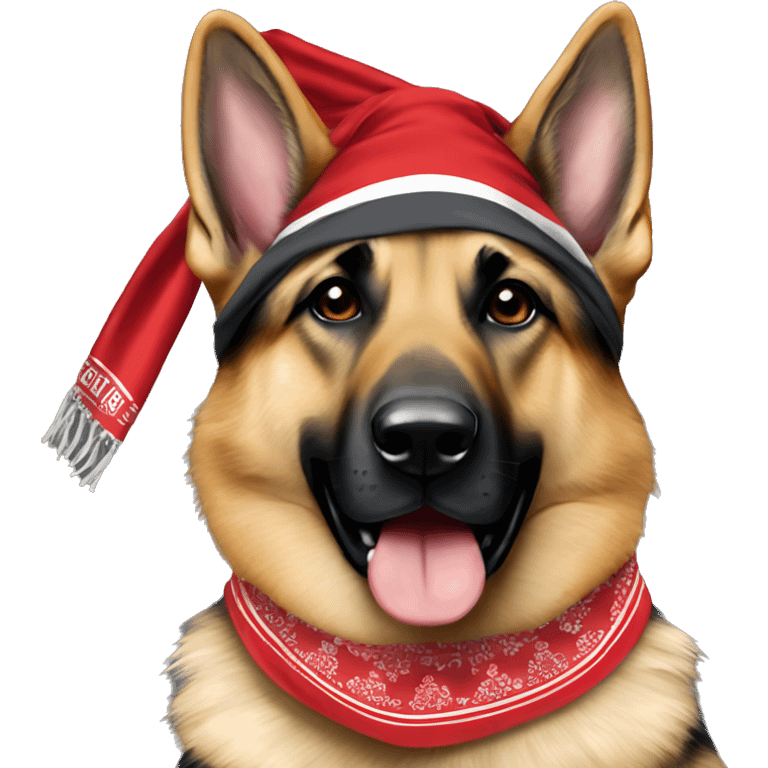 German Shepherd wearing an Ohio state bandana emoji