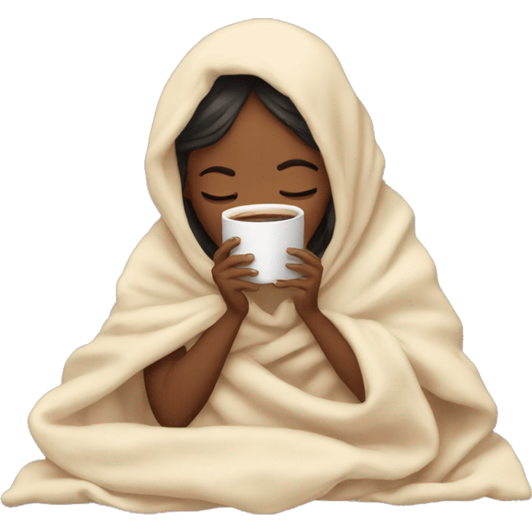 girl inside a blanket sipping coffee eyes closed emoji