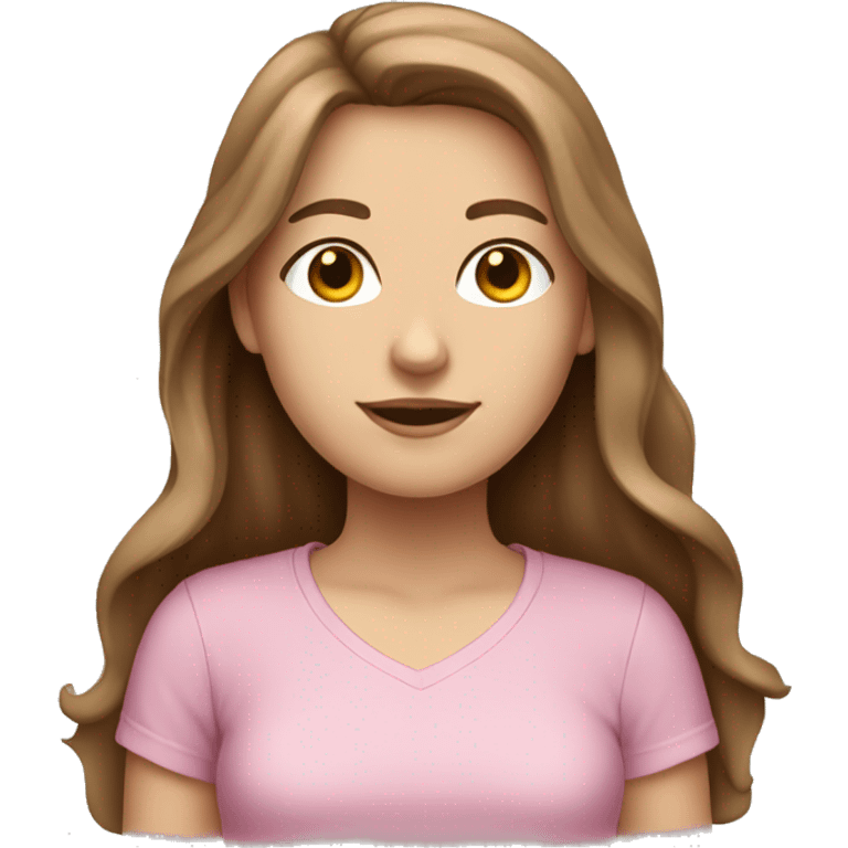 White girl with long brown hair and a pink shirt emoji