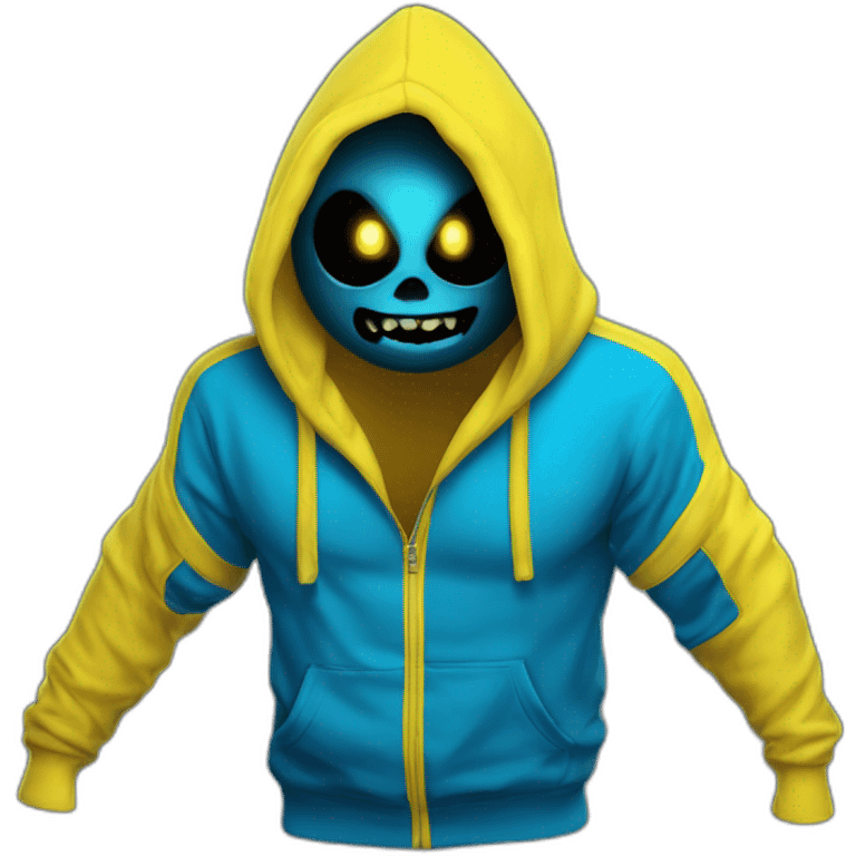 banana dominus hoodie with yello blue scary demon eyes emoji