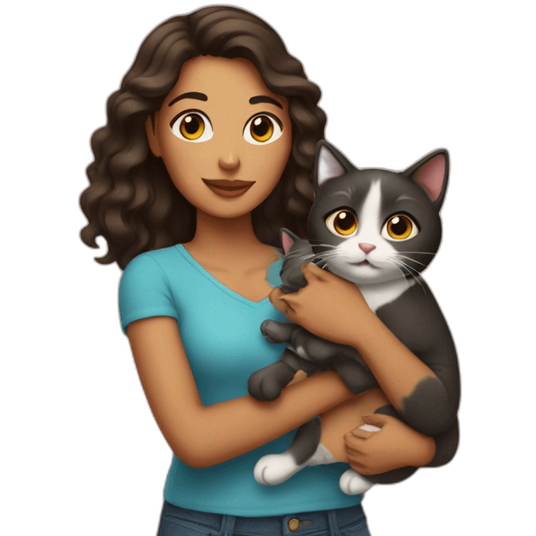 Latina woman holding a cat emoji