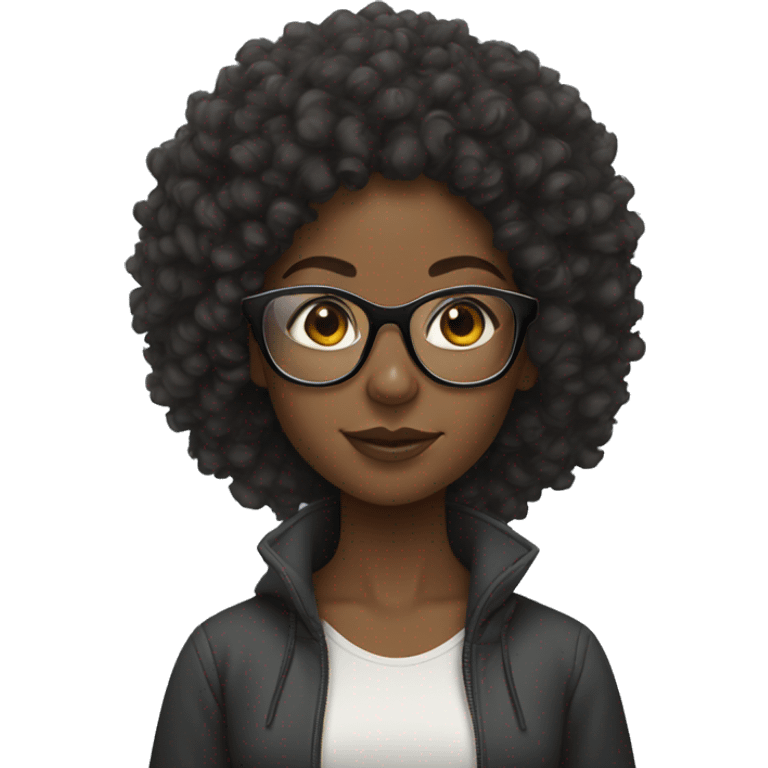 black girl with curly afro, clear glasses emoji