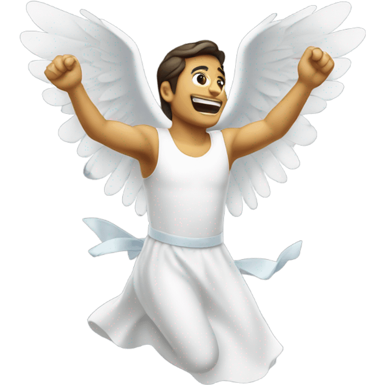 A flying man in white dress and light emoji