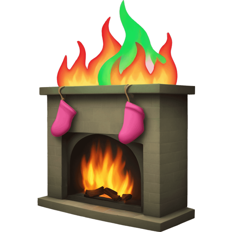 Burning fireplace with green and pink flames emoji