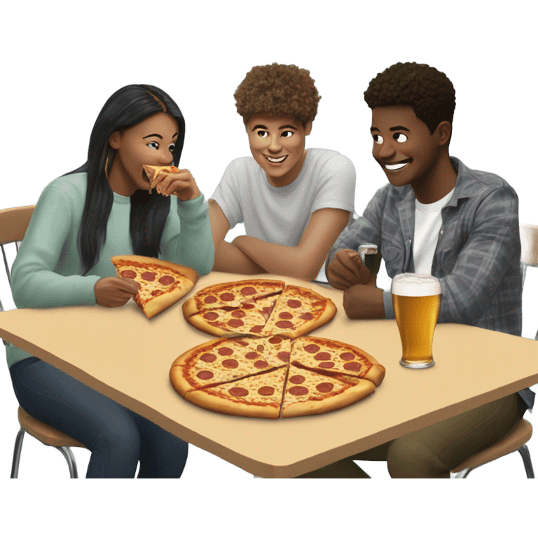 Three Columbia college students eating pizza downtown and enjoying beer  emoji