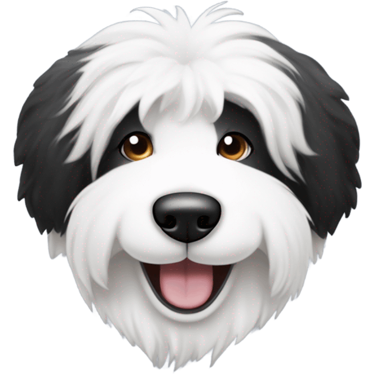 Half Black and half white old English sheepdog smiling emoji