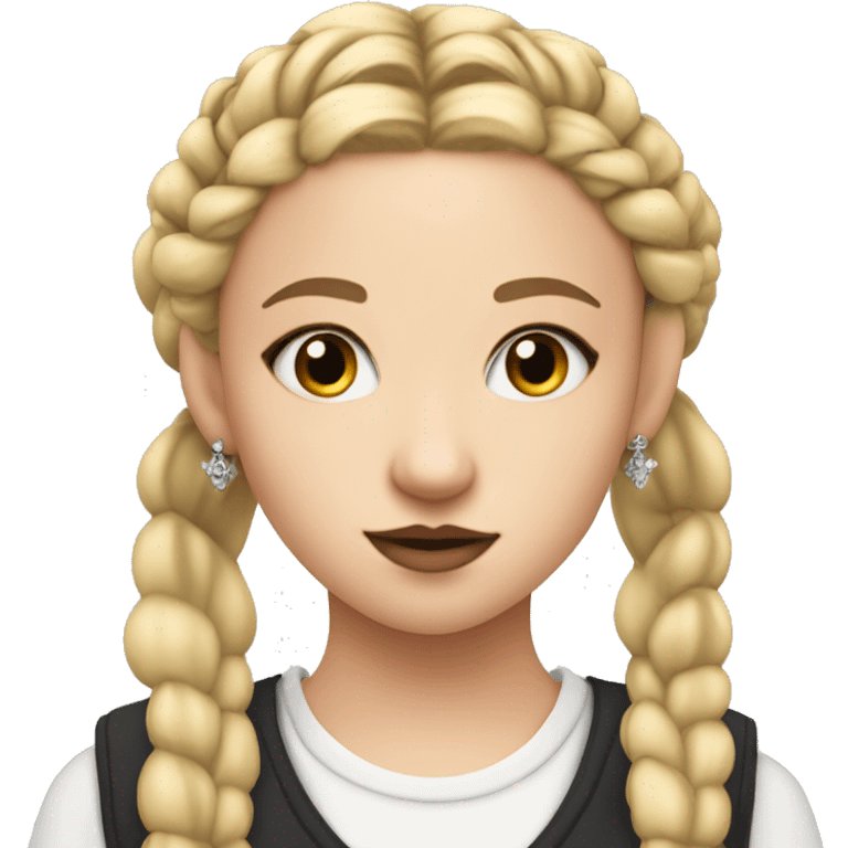 blonde teenage girl with french braids, nose central piercing, intense make-up and crown emoji