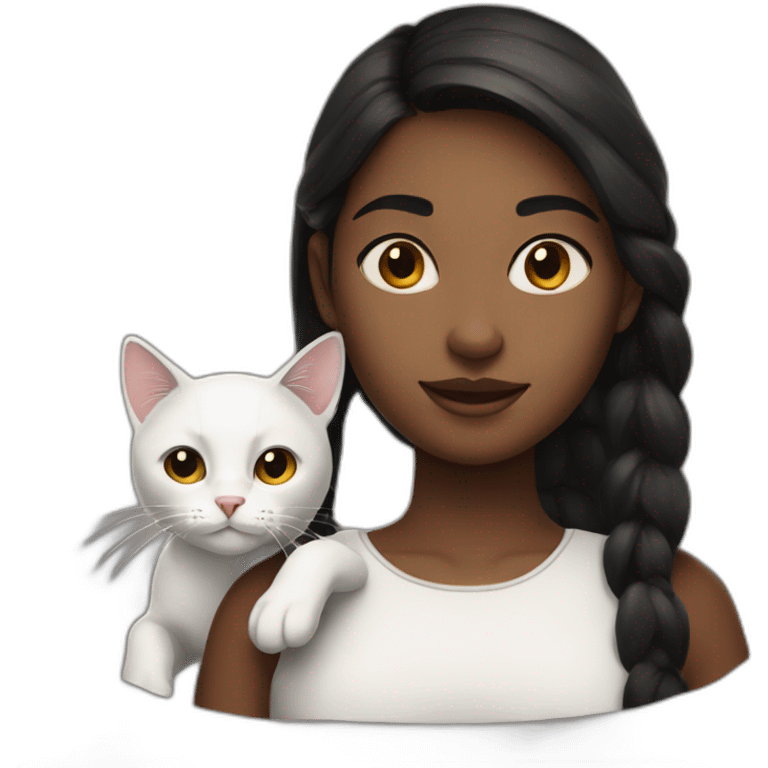 Malgache girl with a white and black cat  emoji