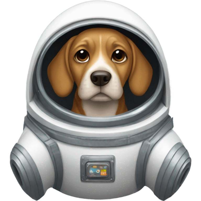 Dog wearing a hoodie in a space suit in a rocket ship in space emoji