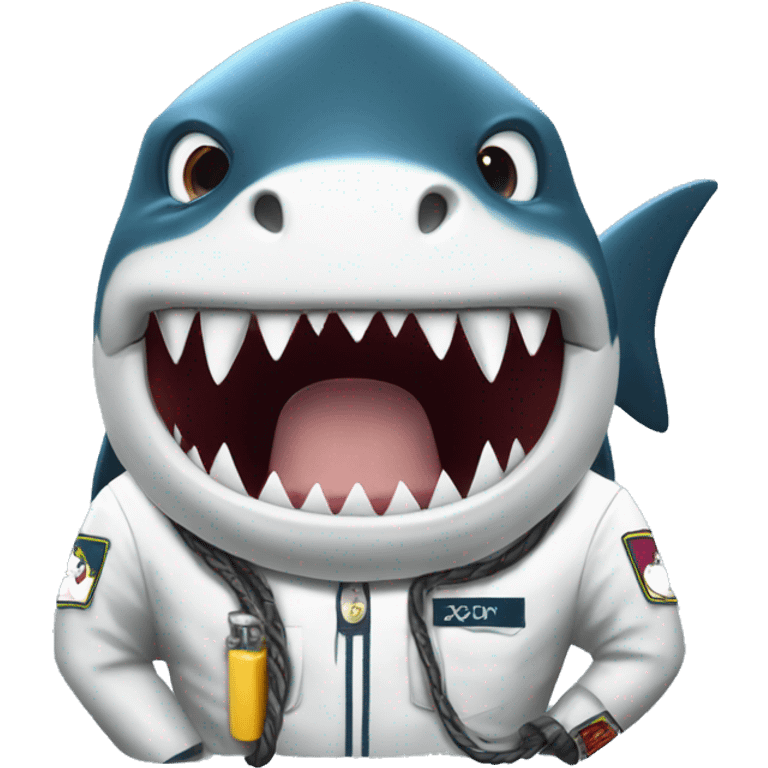 shark biting submarine cable in pak uniform emoji