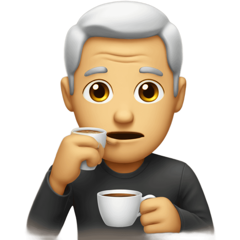 Teary eyed man drinking coffee emoji